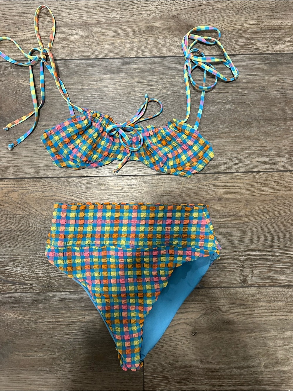 Beach Riot Colorful Checkered High-Waist Bikini Set